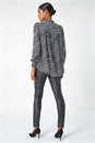 Black Animal Print Tie Neck Blouse, Image 3 of 5