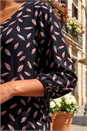 Black Leaf Print Banded Stretch Top, Image 4 of 4