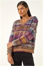 Purple Textured Stripe V-Neck Knit Jumper, Image 4 of 5