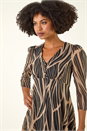 Black Abstract Chiffon Wrap Asymmetric Midi Dress, Image 4 of 5