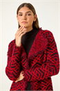 Red Geometric Fringe Collared Cardigan, Image 4 of 5