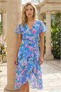 Light Blue  Floral Frill Detail Wrap Dress, Image 2 of 4