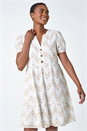 Cream  Zig-Zag Embroidered Cotton Tunic Dress, Image 4 of 7