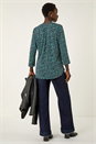 Green Abstract Puff Print Stretch Top, Image 3 of 5