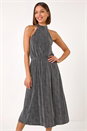 Silver Sparkle Halter Neck Stretch Midi Dress, Image 1 of 5