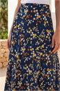 Navy  Ditsy Floral Print Elastic Waist Midi Skirt, Image 4 of 4
