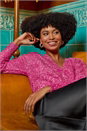 Cerise Buttoned Tinsel Knit Cardigan, Image 6 of 8