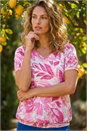 Light Pink Floral Print Burnout V-Neck Top, Image 1 of 4