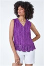 Purple Cotton Embroidered V-Neck Crinkle Blouse, Image 3 of 6