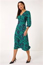 Green Abstract Twist Midi Dress, Image 1 of 5