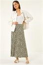 Khaki Leopard Print Midi Skirt, Image 2 of 6