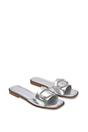 Silver XY LONDON Silver 'Annie' Sparkly Diamante Slip On Flat Slider Mule Sandals, Image 4 of 5