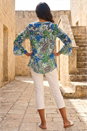 Blue Paisley V-Neck Blouse, Image 3 of 4