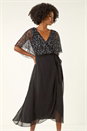 Black Sequin Chiffon Wrap Maxi Dress, Image 4 of 5