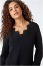 Black Lace Trim Chiffon Hem Jumper, Image 4 of 5