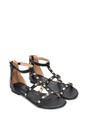 Black XY LONDON Black 'Julia' T-Bar Gladiator Sandals With Studded Details, Image 5 of 6