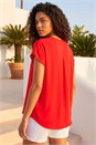 Red Petite V-Neck Tuck Front Top, Image 3 of 4