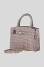 Grey Genuine Leather Structured Handbag with Detachable Crossbody Strap, Image 2 of 4