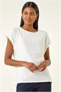 Ivory  Textured Short Sleeve Stretch T-Shirt, Image 4 of 5