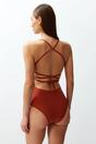 Dark Orange Square Neck Strappy Open Back Fitted Swimsuit, Image 3 of 3