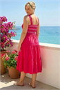 Pink Curve Strappy Shirred Midi Dress, Image 2 of 4