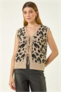 Tan Animal Print Tie Front Knit Top, Image 3 of 7