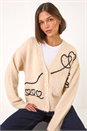Ivory Contrast Heart Detail Cardigan, Image 1 of 5