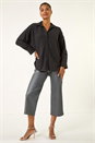 Black Hotfix Collared Longline Shirt, Image 2 of 5