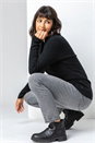 Black Longline Ribbed Overlap V-Neck Tunic Jumper, Image 5 of 5