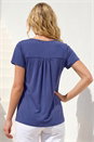 Navy  Cowl Neck Stretch Top, Image 3 of 4