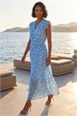 Blue Dusk Tile Shimmer Frill Maxi Dress, Image 2 of 4