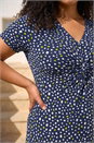 Navy  Curve Abstract Twist Front Stretch Midi Dress, Image 4 of 4