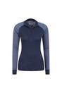 Navy Merino Wool Zip Neck Thermal Top, Image 4 of 4