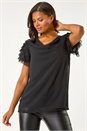 Black Cowl Neck Shoulder Sequin Frill Top, Image 4 of 5