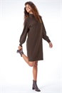 Chocolate Split Neck Ribbed Knit Dress, Image 1 of 5