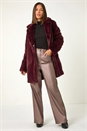 Bordeaux Faux Fur Longline Coat, Image 3 of 6