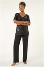 Black Sequin Embellished V-Neck Top, Image 2 of 5