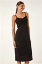 Black Lace Panel Strappy Midi Dress, Image 1 of 5