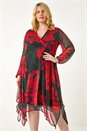 Red Curve Floral Print Wrap Stretch Midi Dress, Image 2 of 7