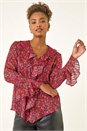 PINK Floral Frill Metallic Blouse, Image 4 of 5