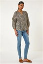Black Linear Print V-Neck Blouse, Image 2 of 5