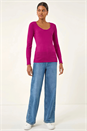 Magenta Scoop Neck Ribbed Knit Jumper, Image 2 of 5