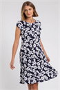 Navy Floral Print Stretch Jersey Tea Dress, Image 1 of 4