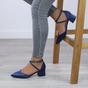 Navy Blue AJVANI Navy Blue Mid Block Heel Crossed Strap Pointed Toe 2 Part Heels, Image 5 of 6