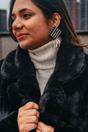 Black Handmade Black, White Square Fabric Earrings with Cowrie, Image 3 of 3