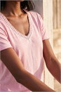 Light Pink Bead Trim Detail V-Neck Top, Image 4 of 4