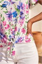 Blue Floral Print Tie Front Top, Image 4 of 4
