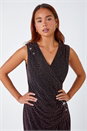 Pink Petite Ruched Wrap Stretch Dress, Image 4 of 5