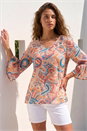 Orange Geometric Print Flute Sleeve Top, Image 1 of 4