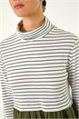 Khaki Stripe Print High Neck Smock Dress, Image 5 of 5